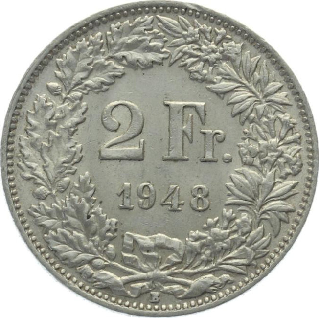 2 Franken 1948 B - vorzüglich